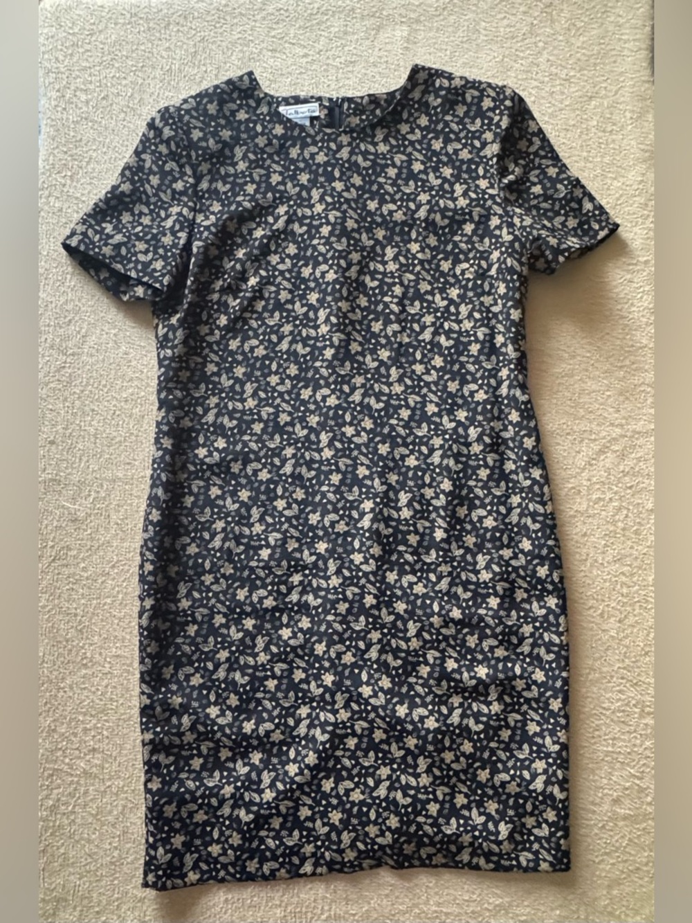 Talbots Navy and Cream Floral Midi Sheath Dress